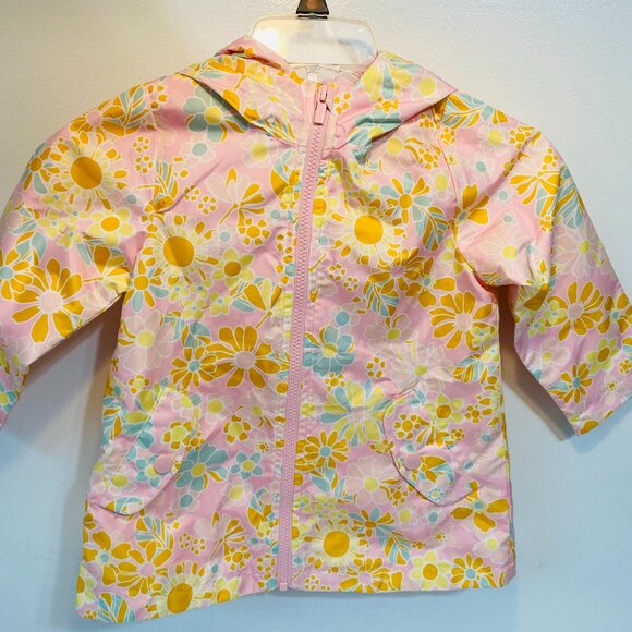 NEW Carter's 4T Girl's Hooded Raincoat/Jacket Lined Pink Yellow Teal Flowers - Picture 2 of 4